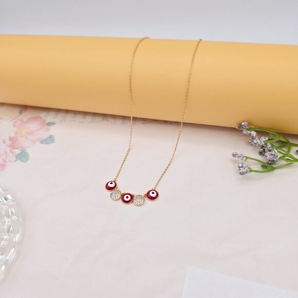 Rose Gold Necklace with Evil Eye & Crystal Charms, 17.7+2 Inch Chain,XPNL0025 - Picture 13 of 13